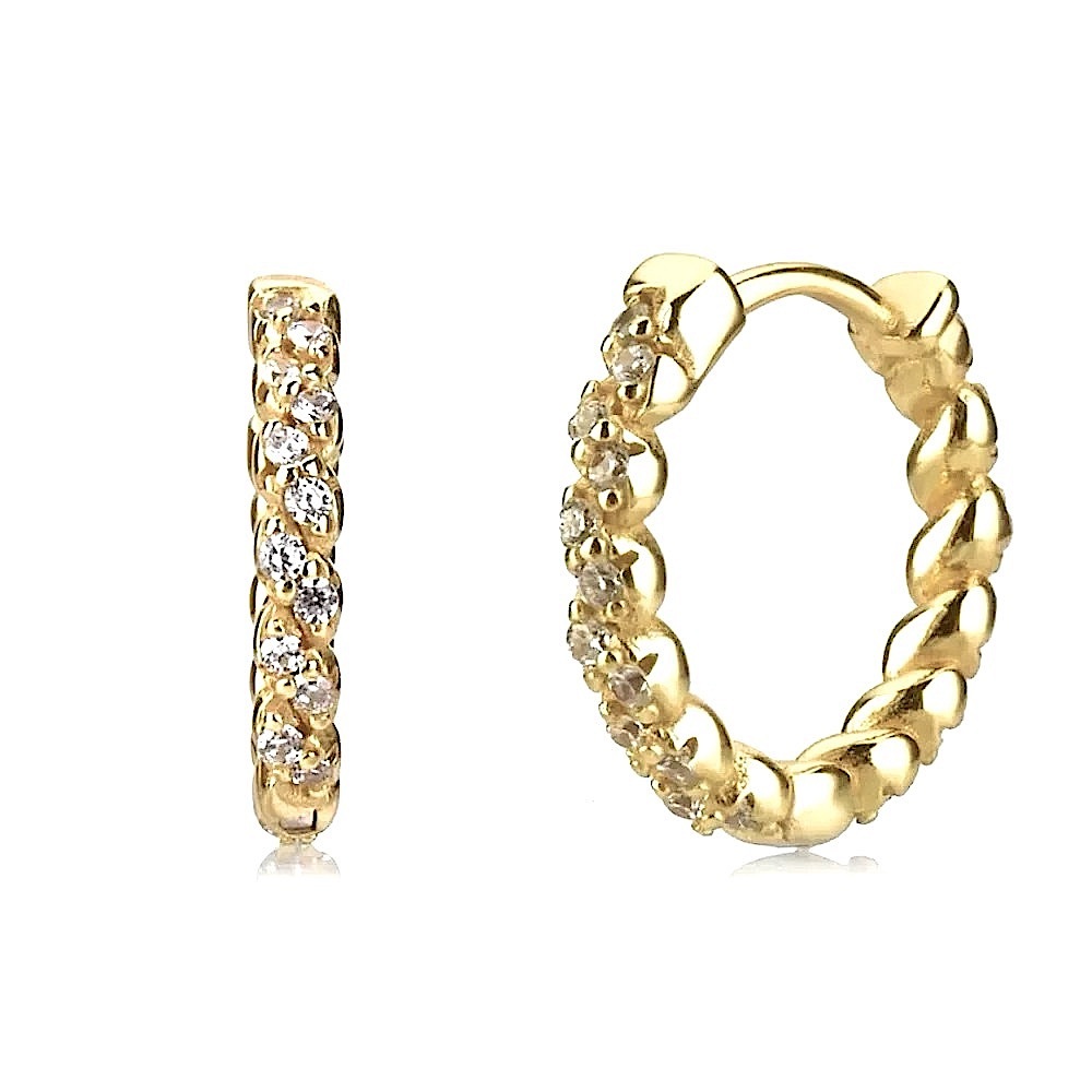 Gold‎ Sparkling Hoop Earrings | Yellow Gold S925